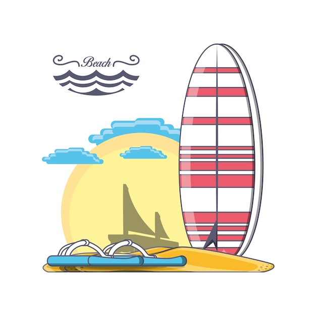 Vector tabla de surf en el diseño de la playa