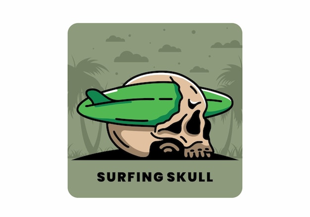 Tabla de surf perforando el diseño de ilustración de cráneo