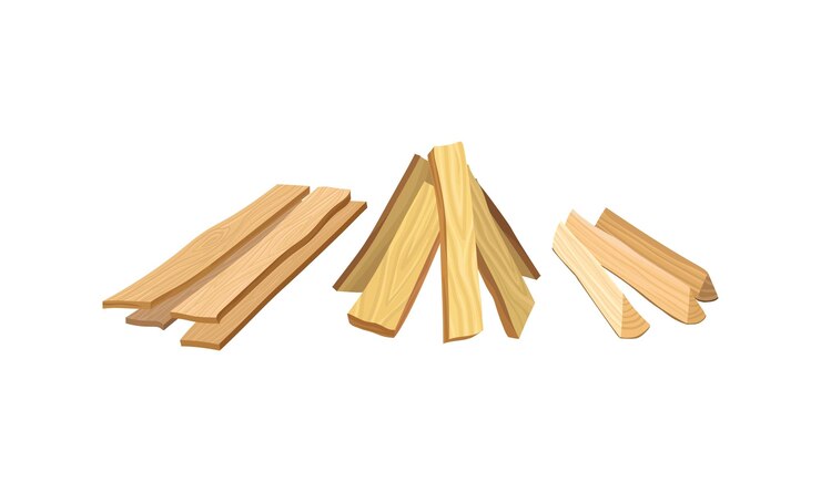 Vector tablas como leña y material de madera utilizado como combustible y conjunto vectorial de carpintería