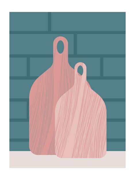 Tablas de cortar ilustración vectorial plana Tablas de cortar de madera aisladas en la pared de ladrillo Ilustración de stock vectorial Tabla de cortar Herramienta de cocina