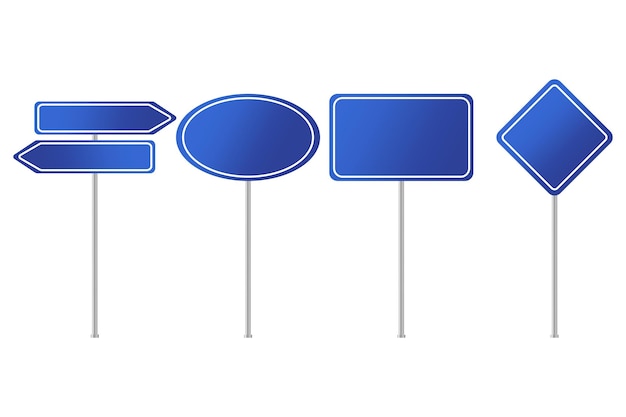 Tablas de dirección azules Signo de flecha doble Forma de la carretera vectorial Panel en blanco simple EPS 10