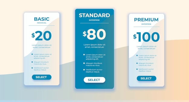 Tablas de precios Ilustración vectorial de los planes de fijación de precios