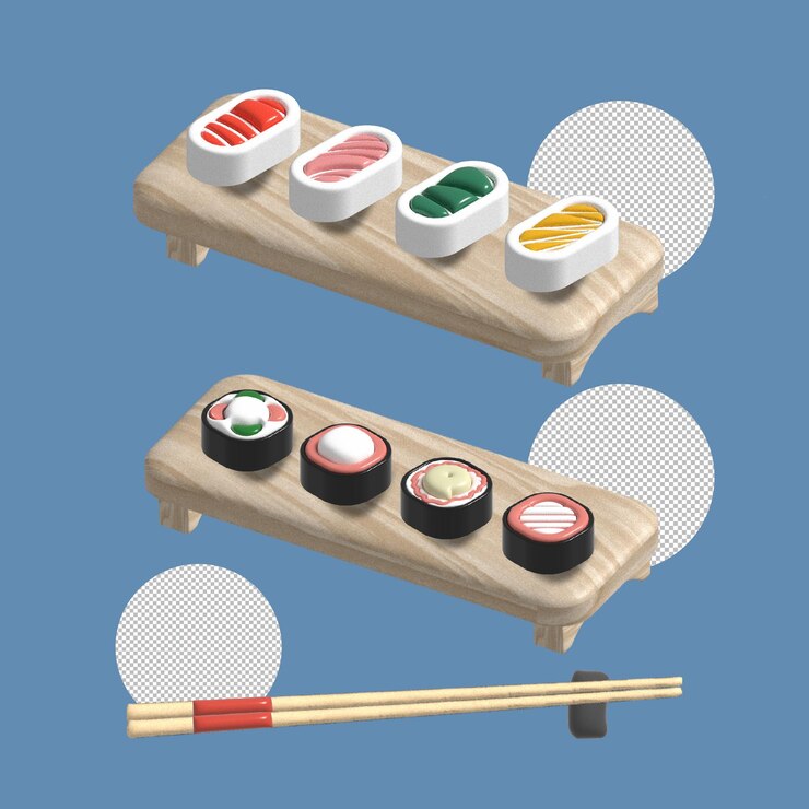 Vector tablas de suchi 3d totalmente editables