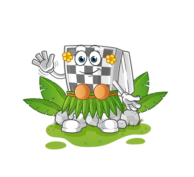 tablero de ajedrez hawaiano que agita el carácter. vector de mascota de dibujos animados