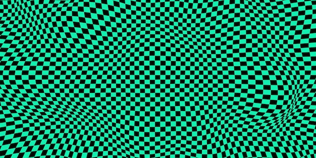 Tablero de ajedrez ondulado sobre fondo verde Concepto de tablero de ajedrez Efecto de distorsión de onda Ilustración vectorial