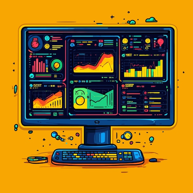 Tablero de análisis de datos caprichosos Una linda ilustración vectorial de representación de dibujos animados