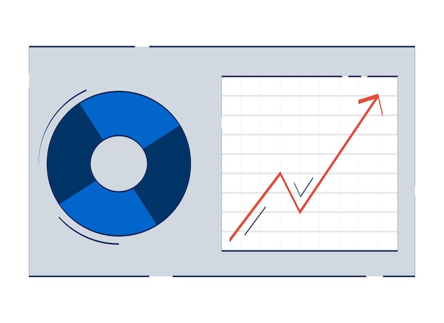 Tablero de análisis de negocios con objeto de doodle 2D de gráfico y gráfico