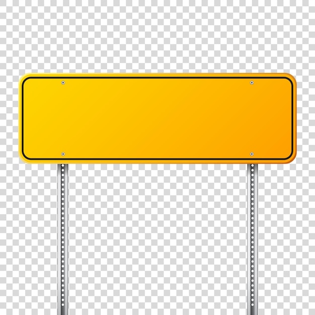 Tablero en blanco de señal de tráfico amarillo con lugar para maqueta de texto dirección de señal de información aislada