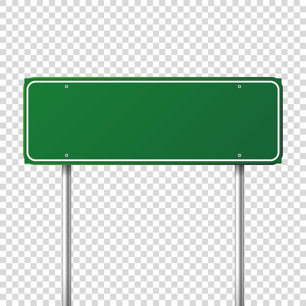 Tablero en blanco de señal de tráfico verde de carretera con lugar para maqueta de texto dirección de señal de información aislada