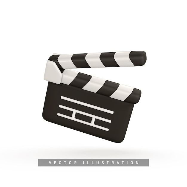 Tablero de claqueta de película de claqueta realista 3d en estilo de dibujos animados de plástico Ilustración vectorial