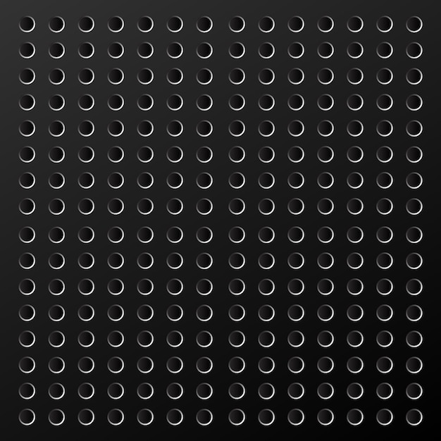 Tablero de clavijas con agujeros redondos. Fondo de textura perforada de tablero de clavijas negras para herramientas de banco de trabajo. ilustración vectorial