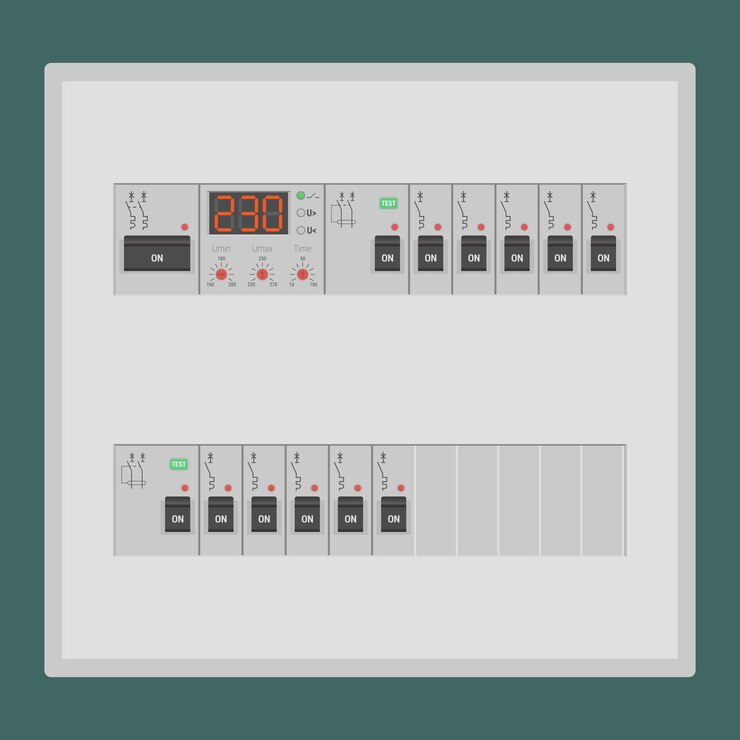 Vector tablero de conmutación con interruptores de circuito de relé de control de tensión y dispositivos de corriente residual