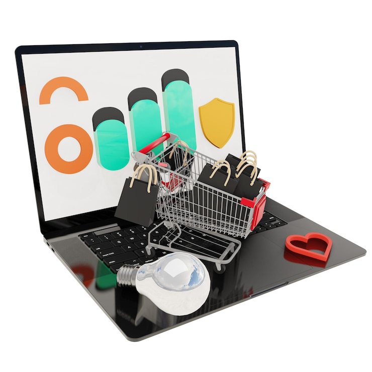 Vector tablero de control de negocios en una computadora portátil 3d con aspectos de análisis de negocios gestión de inversiones comercio