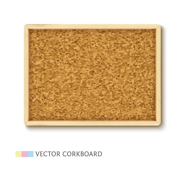 Vector tablero de corcho con estructura de madera clara. panel de corcho horizontal aislado sobre fondo blanco.