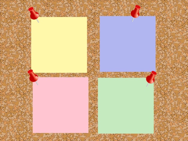 Tablero de corcho con hojas de papel para notas Fondo vectorial