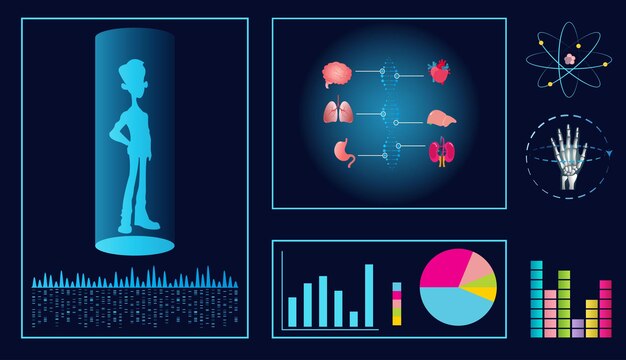 Vector tablero de datos de investigación genética de la pantalla de la computadora