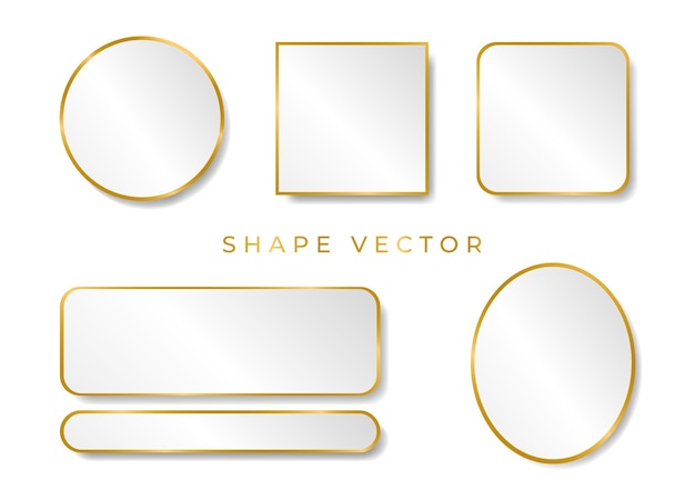 Tablero de forma 3D blanco y dorado simple o vector de marco sobre fondo blanco con la elipse del círculo, el cuadrado se puede poner texto o producto en el marco