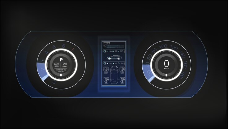 Vector tablero del hud del automóvil. interfaz de usuario táctil gráfica virtual abstracta. interfaz de usuario futurista hud y elementos de infografía.