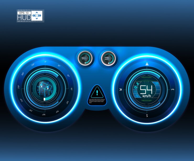 Vector tablero de instrumentos del hud del automóvil. interfaz de usuario táctil gráfica virtual abstracta. interfaz de usuario futurista hud y elementos de infografía.