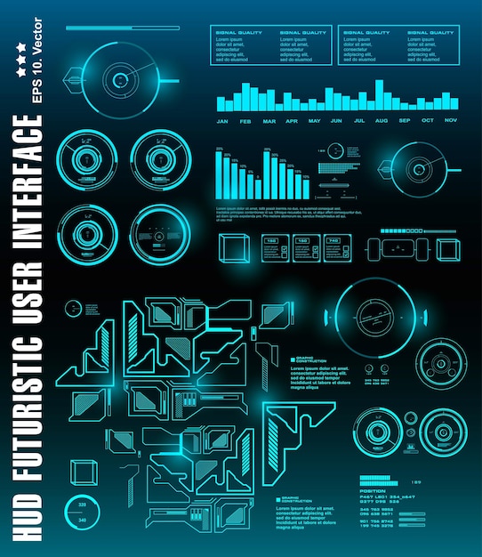 Vector tablero de instrumentos hud futurista de ciencia ficción que muestra el objetivo de la pantalla de la tecnología de realidad virtual