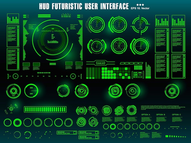 Tablero de instrumentos pantalla de tecnología de realidad virtual HUD objetivo de interfaz de usuario verde futurista