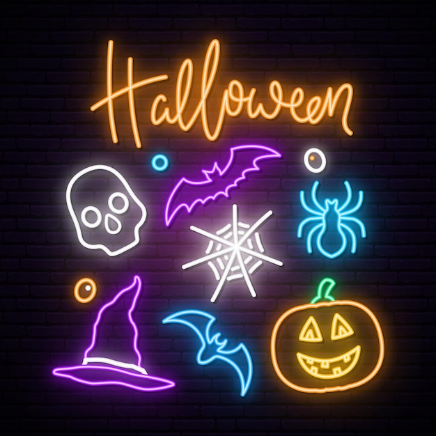 Tablero de letrero de neón de feliz Halloween