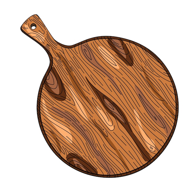 Tablero de madera de corte dibujado a mano con mango Tablero para servir pizza Utensilios de cocina boceto Estilo de grabado