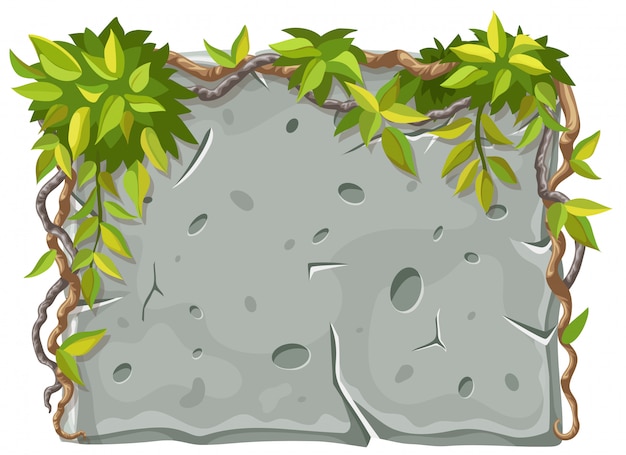 Tablero de piedra con ramas y hojas de liana.