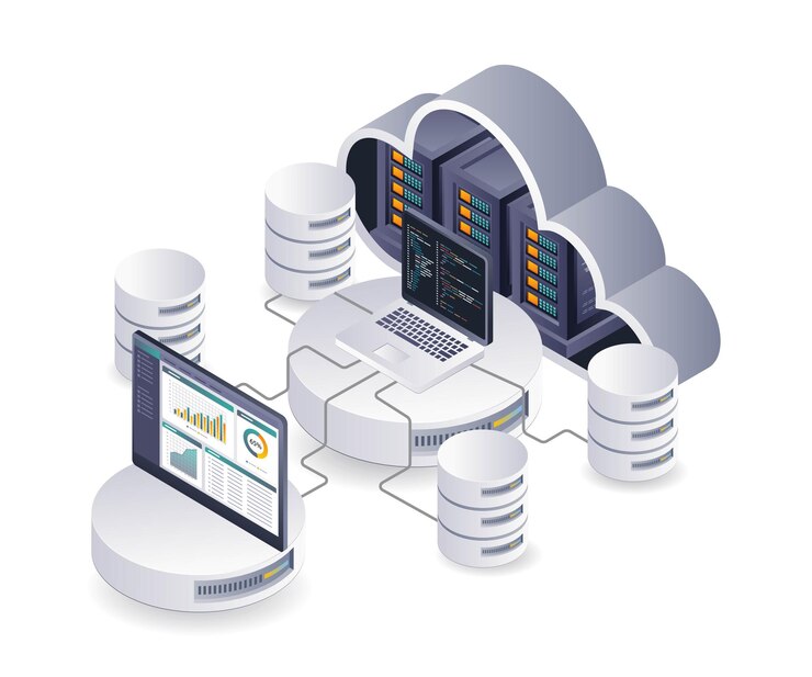 Vector tablero profesional para el análisis de la tecnología de base de datos de servidores en la nube