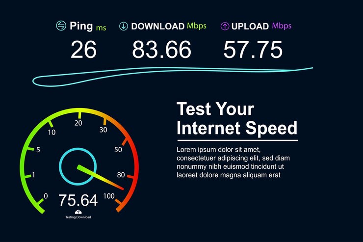 Tablero de un sitio web para pruebas de velocidad de Internet con estilo digital y tecnológico de Internet netwo