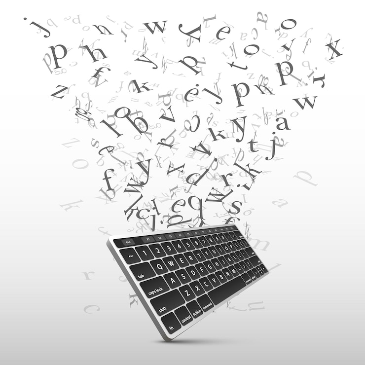 Vector tablero de teclas con signo de letras voladoras. ilustración vectorial