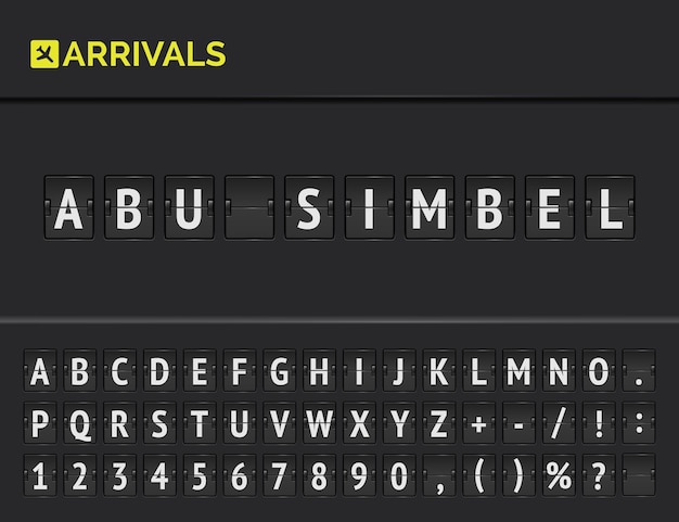 Tablero de vuelo mecánico con fuente de tablero de terminal de aeropuerto flip vector