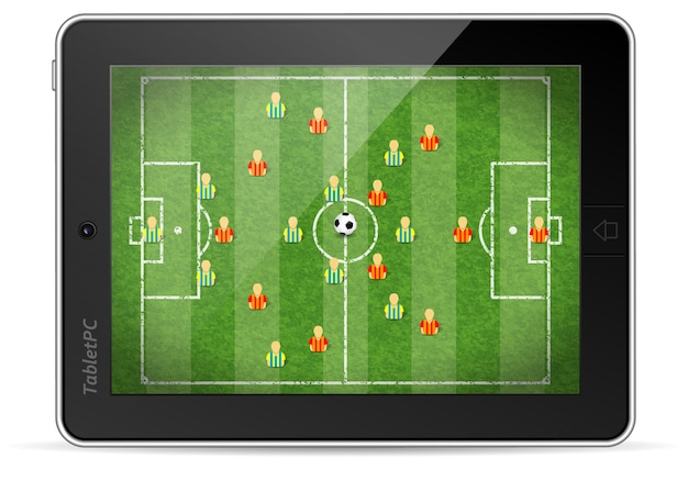 Tablet pc con juego de fútbol