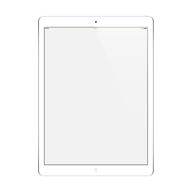 Tableta de color blanco con diseño de pantalla táctil en blanco