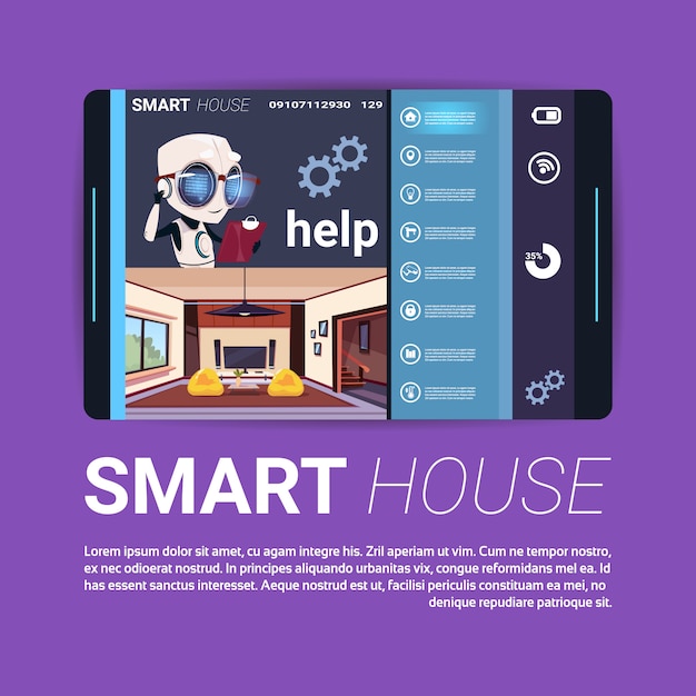Tableta digital con interfaz de aplicación de control de casa inteligente, tecnología moderna del concepto de automatización del hogar