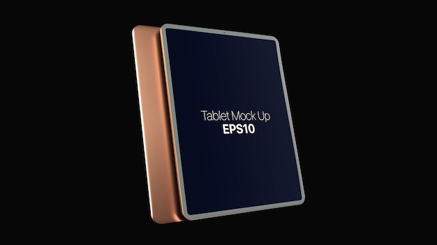 Tableta digital de oro blanco simulacro aislado sobre fondo negro. maqueta moderna de tableta dorada