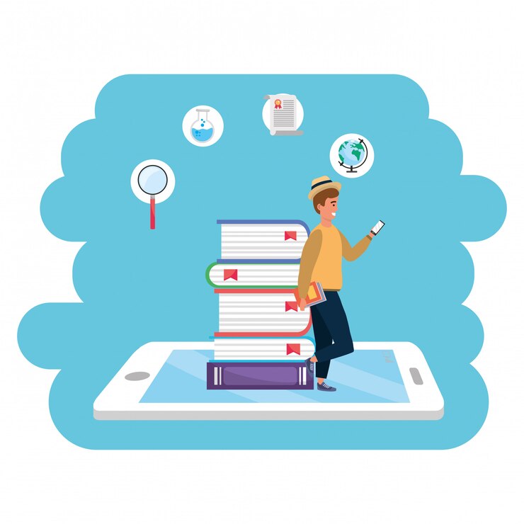 Vector tableta de estudiante milenario de educación en línea