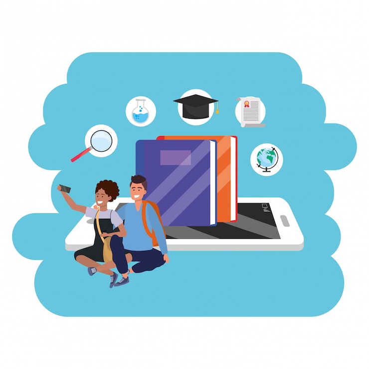 Vector tableta de estudiante milenario de educación en línea