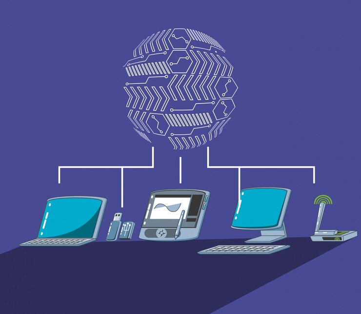 Vector tableta gráfica con computadoras