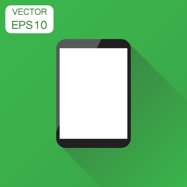 Tableta con icono de pantalla blanca Pictograma de computadora de concepto de negocio Ilustración vectorial en fondo verde con sombra larga