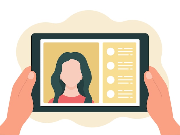 Tableta en mano chat en línea El concepto de comunicación virtual Ilustración vectorial
