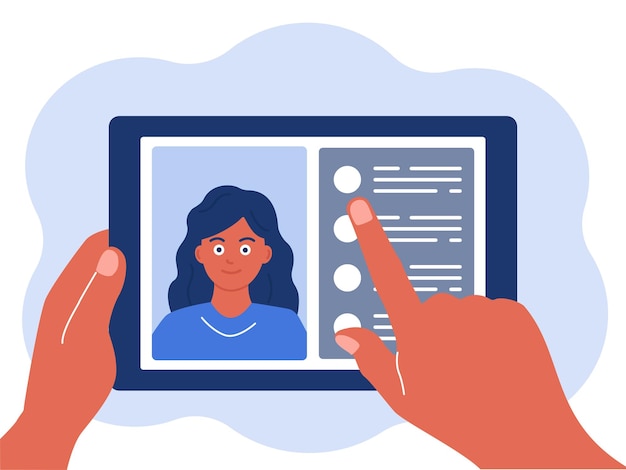 Tableta en mano chat en línea El concepto de comunicación virtual Ilustración vectorial