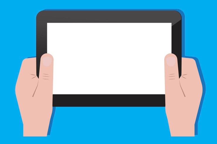 Vector tableta en mano dispositivo inteligente comunicación digital icono de pantalla táctil de mano imagen de archivo ilustración vectorial