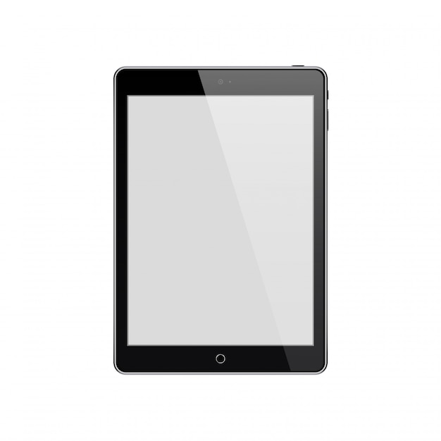 Vector tableta negra con pantalla en blanco aislada en blanco