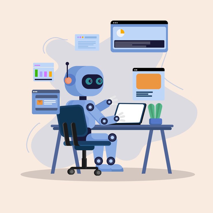 Vector la tableta robot asistente digital de ia utiliza una interfaz de plantilla de mensaje arte plano ilustración vectorial