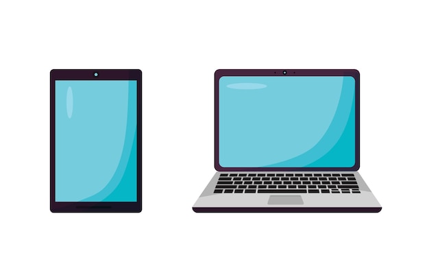 Tableta simple y computadora portátil ilustración vectorial aislada