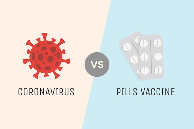 Tabletas de vacuna oral versus célula de coronavirus.