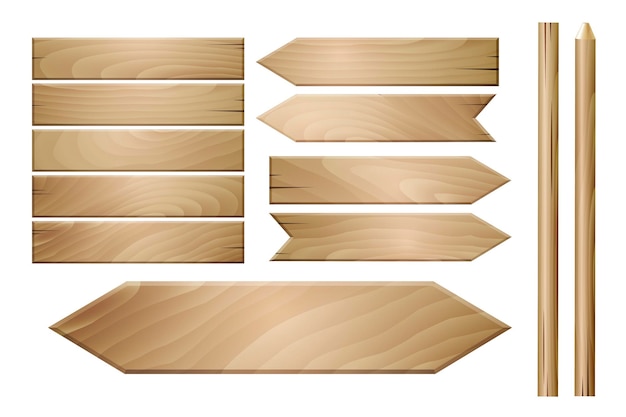 Tablones de madera vectoriales aislados sobre fondo blanco.