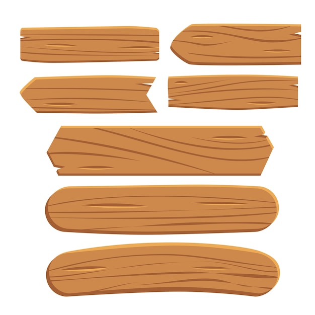 Tablones de madera vectoriales aislados sobre fondo blanco.
