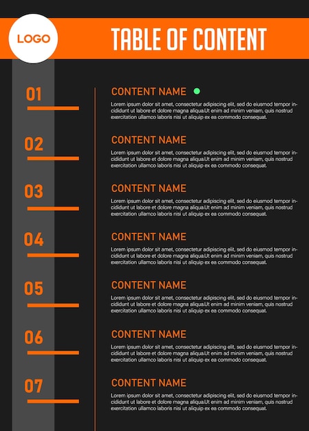Tábula de contenido de infografía de negocios opción elemento de presentación plantilla de diseño estilo de informe paso de fila
